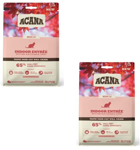 Acana Indoor Entrée | Doppelpack | 2 x 340 g | Trockenfuttermittel für ausgewachsene Katzen | Reich an tierischen Proteinen aus Huhn und Truthahn | Mit Omega -3 und -6-Fettsäuren
