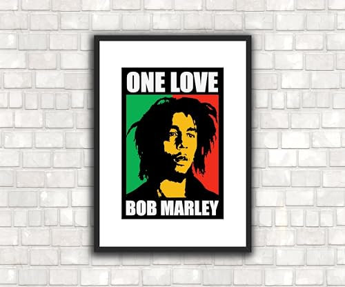 Bob Marley 'One Love' Wandkunstdruck, A4, Rastafari-Flagge, Farben (Druck nur 29,7 x 21 cm)