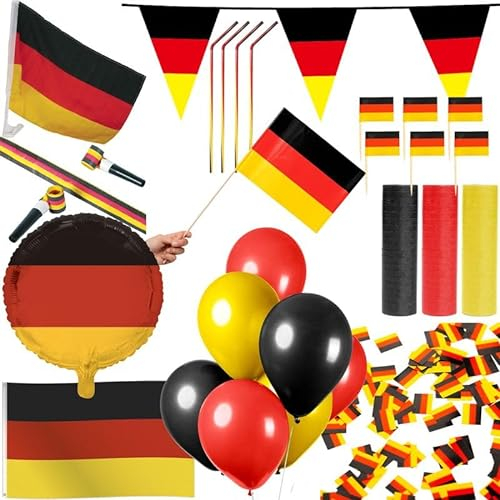 Playflip Deutschland Party Deko Set 353 TLG. Partyset Partydeko schwarz rot Gold Fussball EM WM
