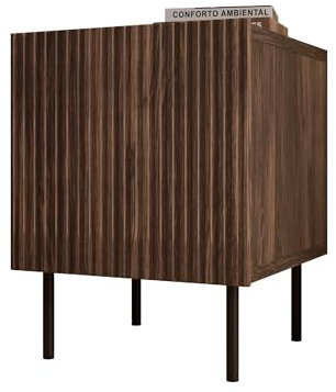 Mirjan24 Nachttisch Trigev mit Tür, 2 Stück im Set, geriffelte Fronten, Ohne Griffe, Metallfüße, Nachtschrank, Nachtkonsole, Nachtkommode (Nuss Warmia)