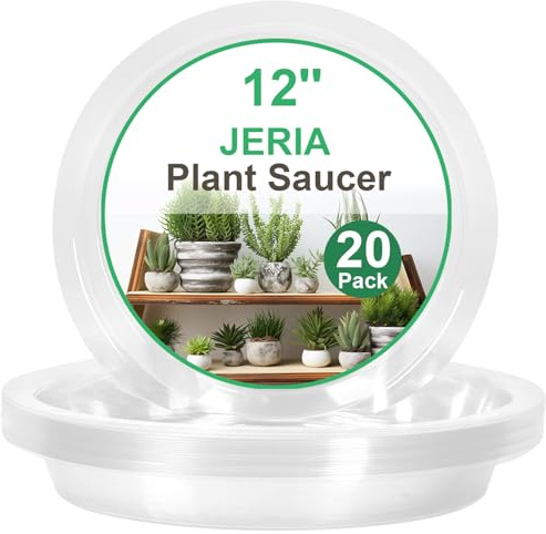 JERIA 12 Inch 20 Pack Clear Plant Saucers,Plastic Flower Pot Trays,Round Durable Plant Drip Trays for Indoor and Outdoor