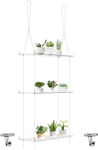 Generic 3-Tier Clear Acrylic Window Wall Flower Pot Stand Shelf Space-Saving Hanging Window Flower Pot Shelves Adjustable Indoor Stand Holders for Decoration