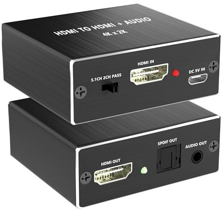 HDMI Audio Splitter, 4K 2K Audio Extractor kompatibler HD MI Eingang zu HDMI + optischer Digitalausgang + 3,5-mm Stereoausgang, Adapter für PS5/PS4/PS3/Blu-ray/HDTV
