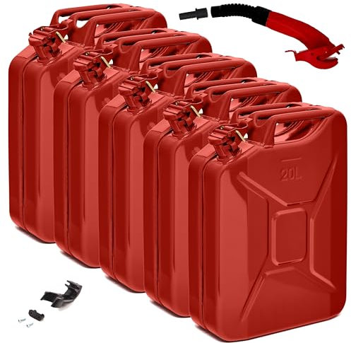 BW® Jerrican en métal 5 x 20 litres avec bec verseur Rouge RAL 3000 Certifié TÜV et homologation ONU Fabriqué en Europe