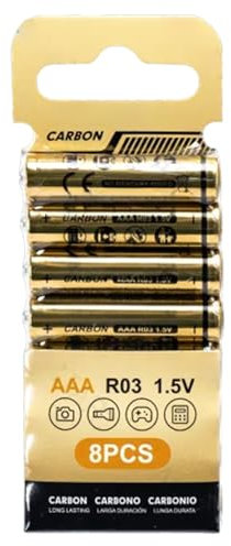 Batterie al carbonio-zinco R03 da 1,5 V in confezione da 8 pezzi. Perfette per dispositivi a basso consumo, offrono prestazioni e durata. Potenzia i tuoi apparecchi!