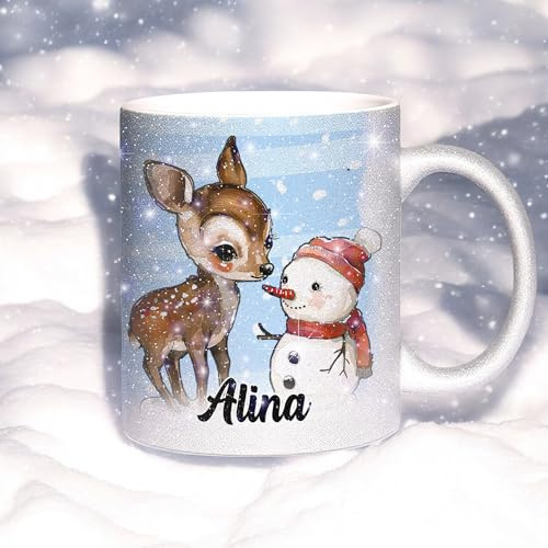 Sunnywall Keramik Tasse Kaffeebecher Glitzertasse Weihnachtstasse Winter