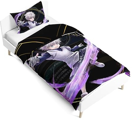 Zhongkaihua Anime Bettwäsche-Sets Gon Freecss, Killua Zaoldyeck Thema, dekoratives Bettwäsche-Set und Kissenbezüge, Einzelbett, Baumwollbezug-Set für Schlafzimmer, Schlafsaal, 135 x 200 cm
