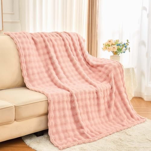 Wajade Kuscheldecke Flauschige Fleecedecke Winter Warme Plüschdecke Luxuriöse Kunstfelldecke Leicht Weiche Decke für Bett Couch 153cm x 203cm Pink