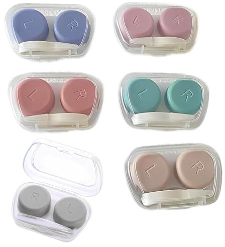 Fizzix 6 Pack Contact Lens Cases, Portable Contact Lens Holders with Left/Right Markings, Leakproof Design, Compact and Durable Storage for Soft and Hard Lenses, Ideal for Travel and Daily Use
