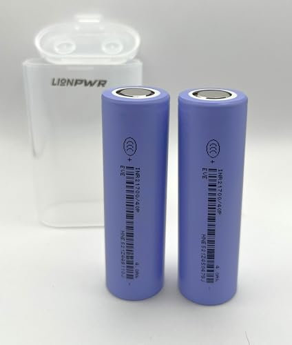 2x 21700 type Li-Po - EVE 40P - 4000mAh - Massive - 50A Continuous Discharge Rate - 3.7V High Performance Flat- Top - Rechargeable Li-Po LARGE size VAPE BATTERY. Sturdy Carry Case Included.