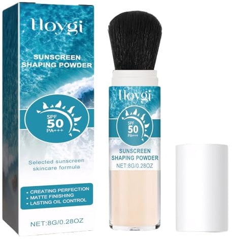SPF 50 Powder Sunscreen for Scalp,8g Scalp Sunscreen,Mineral Powder Sunscreen Brush,Long-Lasting,Light and Breathable,Oil-Control and Sun-Protective,Suitable for All Skin Types
