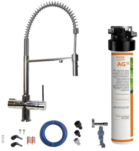 BieTal® Trinkwasserfilter mit Aktivkohle 3-Wege Wasserhahn Chrom glänzend mit Brause sauberes & frisches Wasser für dein Zuhause Praxis Büro Wohnmobil Aktivkohlefilter Wasserfiltersystem & Wasserstop