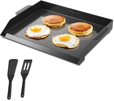 VEVOR Parrilla Duradera de Acero al Carbono Universal Rectangular de 502 x 370 mm con Superficie Plana, Plancha de Gas para Barbacoa, Utensilios de Cocina Familiares Portátiles con asa, Negro