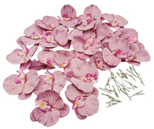 Urier Orchidea artificiale in seta dall'aspetto reale, orchidee finte con clip, per fai da te, ghirlanda, regalo, decorazione per torte (20, viola)