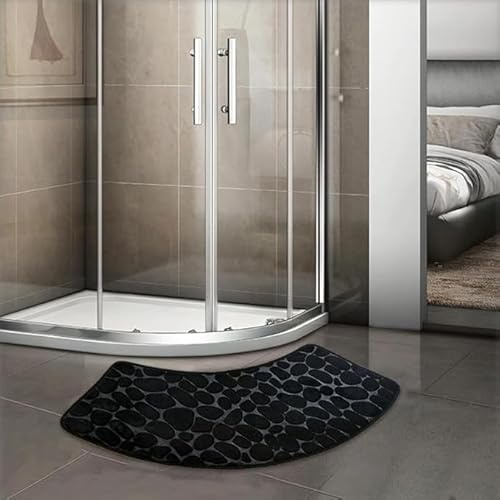 Gebogene Badematte – Steinmuster, halbrund, Duschvorleger, rutschfest, weich, saugfähig, Badezimmer-Fußmatte für WC, Badewanne, Eingang, waschbar, Eckboden-Teppich für Zuhause, Hotel (Schwarz, 40 x