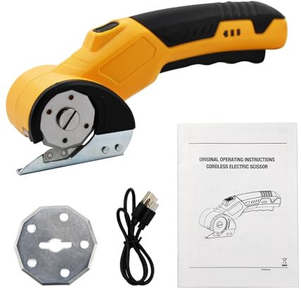 BigKing Elektrische Schere mit Lithium-Batterie, elektrischer Rollschneider mit 1 Ersatzklingen, USB-Ladekabel, Anwendungsleitungen, Stoffschneider, Karton, Leder