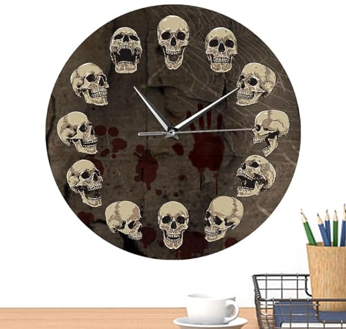 Opdestn Halloween Uhr - Dekorative Halloween Totenkopf Uhr | Lautlose Moderne Horror Deko Für Wohnzimmer Büro Schlafzimmer Badezimmer Zuhause