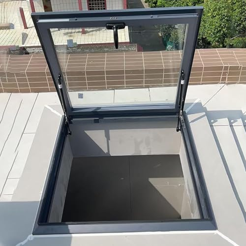 OAKVYNE Ventanas De Techo para Casa, Ventana De Sótano, Tragaluz Manual con Vidrio Templado Doble, Ventilación Y Iluminación para Ático/Sótano/Cobertizo, Ventanas De Aluminio(60x70cm/23.6x27.6in)