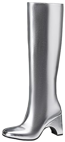 Lroey Reoly Donna Louis Heel Stivali Alti Square Toe Festa Cx887 Argento Numero 48 EU