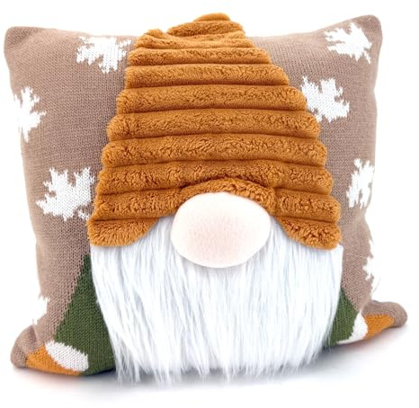 heimtexland Deko Kissen Herbst Winter Strickoptik Wichtel-Applikation Zierkissen Dekoration Weihnachten Geschenkidee HxB 42x42 cm Kissenhülle Typ832 Herbstwichtel