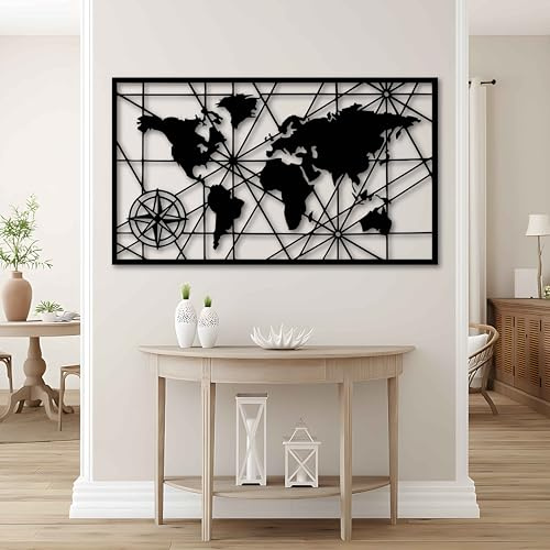 KAWA METALWORKS Metall-Weltkarte Wandkunst, große Karte, Wandskulptur, moderne Wohnzimmer- und Heimwanddekoration, ästhetisches Weltdesign, zeitgenössische Bürodekoration