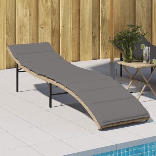 Ziaphsol Sonnenliege mit Kissen Beige, 55x199x50 cm, Poly Rattan, 3-Fach verstellbar, UV-beständig, für Garten Terrasse Pool, Robust Stabil