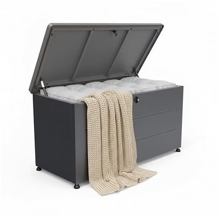 Relaxdays Gartenbox, Sitzpolster, Werkzeug, wetterfest & uv-beständig, HxBxT: 59x115x50 cm, Gartenauflagenbox, schwarz