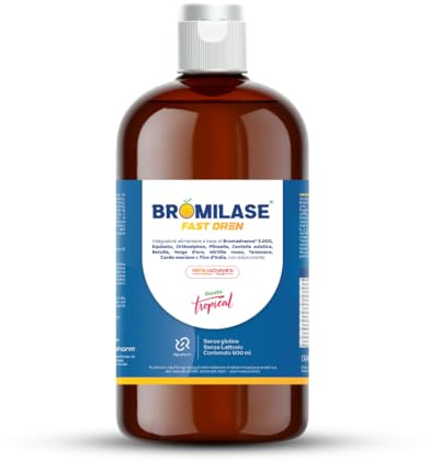 Bromilase Fast Dren Integratore Bromelina Liquido 500 ml, Drenante Detox con Bromadvance 5000, Equiseto, Orthosiphon, Pilosella, Centella, Betulla e Tarassaco, Gusto Tropical, Senza Glutine e Lattosio
