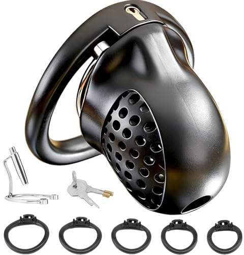 YZPNBW Peniskäfig 3D Harz Chastity Cage für Männer mit 5 Cockring | Cock Cage, Keuschheitsgürtel, Dilator Harnröhre, BDSM Anti-Escape Bondage, Atmungsaktiv, Keuschheitskäfig Abstinenz