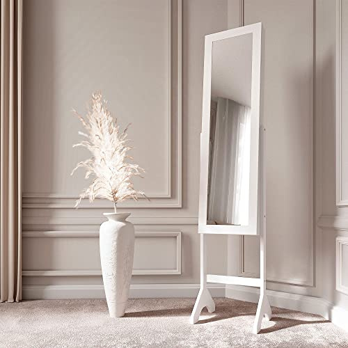 IceCreamLiving Armoire à bijoux sur pied Boite Bijoux Porte Bijou avec miroir et lumières LED pour chambre à coucher Tiroirs verrouillables, M028 blanc., Full-length