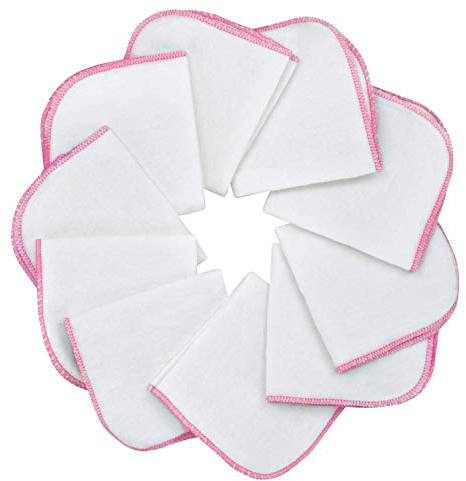 Mias Baby-Waschlappen aus Molton Flanell – 10 Stück, aus Baumwolle, Farbe: weiß-rosa, schadstofffrei/Baby-Tücher/Kosmetik-Tücher/Allzwecktücher