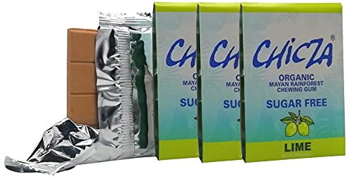 Chicza Organic Chewing-Gum Lime SugarFree, Senza Zucchero, Certificato Biologico e Kosher, Biodegradabile, Set 3x30g