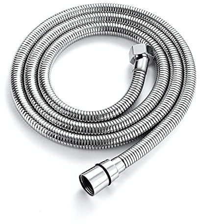 ENKI, H06, Shower Hose, Chrome, Flexi Bathroom Shower Head Hose Pipe Replacement, Standard 8mm Bore Diameter, 175cm Length, Extra Long, Modern or Traditional Bathroom Design
