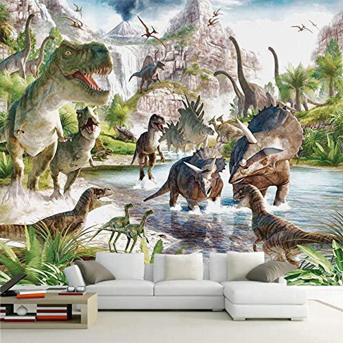TIANZXS 3D Wandbild Tapete Cartoon Kinder Tapete 3D Stereo Dinosaurier Welt Hintergrund Wanddekoration -140X100cm