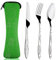 Acehome Cutlery Set with Portable Pouch Case, Stainless Steel Flatware Camping Utensil Set with Neoprene Bag for Outdoor Travel Picnic Office School Lunch Box (3 Pcs Green)