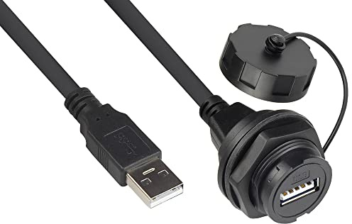 Good Connections Industrie-Steckverbinder S4 - USB 2.0 Kabel, Stecker A an Einbaubuchse A mit Kabelverschraubung - Bajonett - IP67 - staub- und wasserdicht - schwarz - 1m