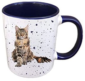 Personalised Maine Coon Cat Mug - Gift Mug - Present for Cat Lovers - Gifts for Cat Owner - Personalised Cat Mug - Country Style Mug (Navy)