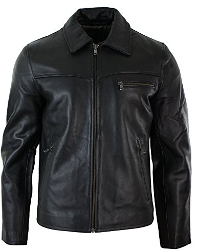 TruClothing.com Mens Classic Real Leather Soft Hide Zipped Collar Box Jacket Smart Casual Fit