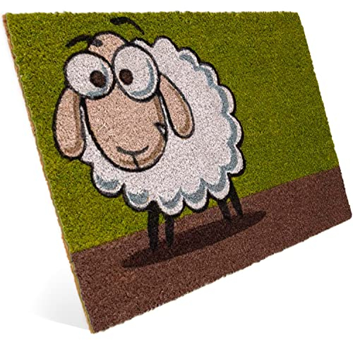 Entrando Fussmatte aus Kokos 40x60 cm - 20 Stillvolle Motiven - für außen, robust, rutschfest - ideal für überdachte Haustür (Schaf)