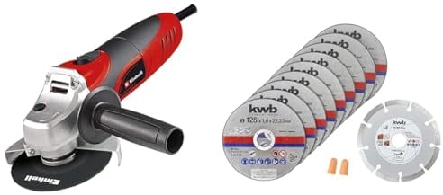 Einhell Winkelschleifer TC-AG 125 (850W, 12.000 1/min Drehzahl, 125mm Scheiben-ø, Scheibenschutz, Spindelarretierung, flacher Aluminium-Getriebekopf, inkl. Trennscheibenset)
