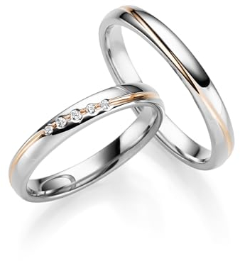 JC Trauringe Personalisierbar Paarpreis Eheringe 925 Sterling Silber vergoldet | 5 Zirkonia Steine Nickelfrei Made in Germany Partnerringe Freundschaftsringe Gratis Gravur + Etui | ICT247-GP