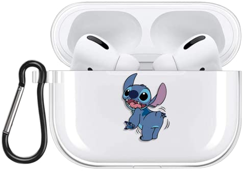 Schön Anime Karikatur Hülle für AirPods Pro 2019 Hülle, Transparent Weiche Silikon Schutzhülle mit Süßes Stitch Muster Stoßfest TPU Case Kompatibel mit AirPods Pro 2nd Generation, 06