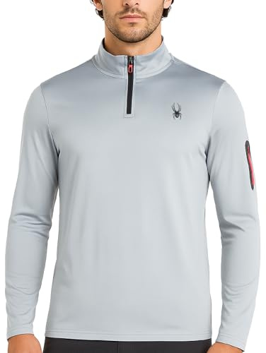 Spyder Herren Active Pullover mit Viertelreißverschluss, langärmelig, 1/4-Reißverschluss, schmale Passform, Fitness-Shirts, Workout-Kleidung, Hellgrau, Klein