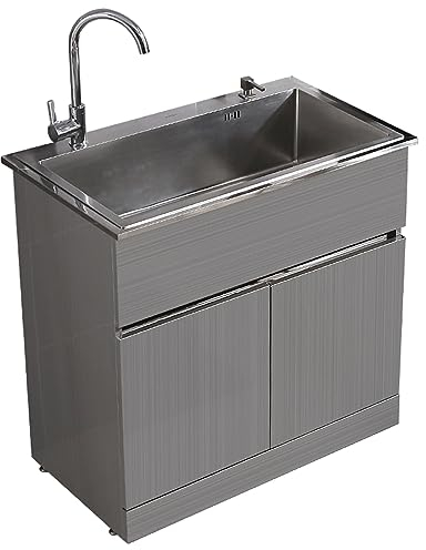 TRGCJGH Badmöbel Unterschrank Edelstahl Spülenunterschrank Waschtisch Waschtischunterschrank mit Edelstahl waschbecken Küchenschrank 2 Türen(65x45cm/25.5x17.7in)