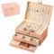 Terafeels Women's Jewelry Orgnizer Leather Jewelry Box Case Storage Organizer Earring Necklace,Ring Display Birthday Gift for Wife Mother Girl, Pink, 9 L x 6.7 W x 5.3 H (23 x 17 x 13.5cm)