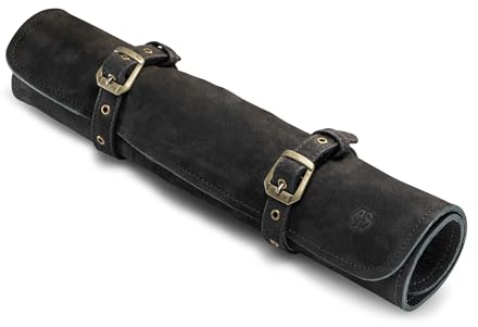 Angus Stoke Messertasche Leder für Köche - Echt-Leder Kochmesserrolle groß – Messer Tasche Kochmesser verschliessbar -Kochtasche Sam (Schwarz)