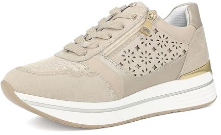 inblu Sneakers Donna Monocolore in Ecopelle con Traforo a Fiori, Scarpe da Ginnastica con Lacci e Cerniera, dal 35 al 41, Platino, 40 EU