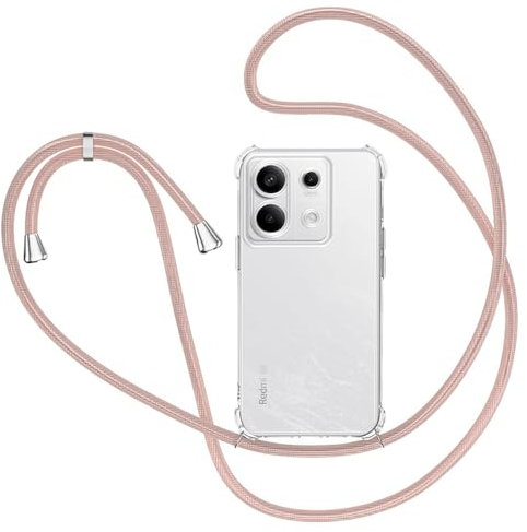 Handykette Hülle für Xiaomi Redmi Note 13 Pro 5G mit Band, Transparent Silikon Handyhülle für Xiaomi Redmi Note 13 Pro 5G / Poco X6 5G mit Kette - Schnur mit Case zum Umhängen in Roségold