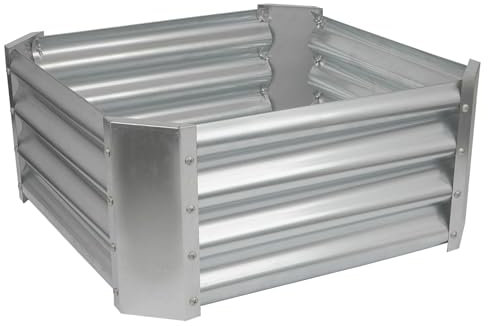 Harbour Housewares 1x Plata 60cm x 60cm Cuadrada Acero Galvanizado Cama de Jardín Elevada - Grande Exterior Verdura Flor Crecer Plantador Canal Caja