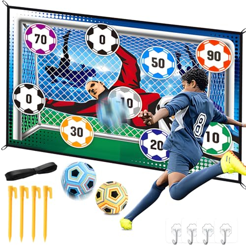 BINYI Fußball Spielset für Kinder Fußballtore Weich Flanell Klettbällen Spielzeug Sportspaß für Garten Indoor Outdoor Fußball-Spielmatte Fussball Geburtstag Geschenke für Jungen Mädchen